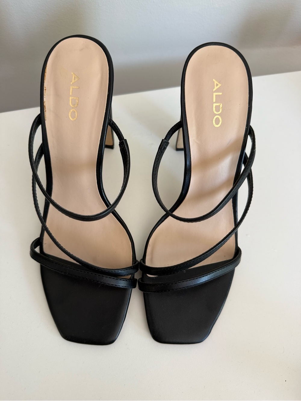 Aldo Black Multi-Strap Square-Toe Heeled BACKLESS Sandals